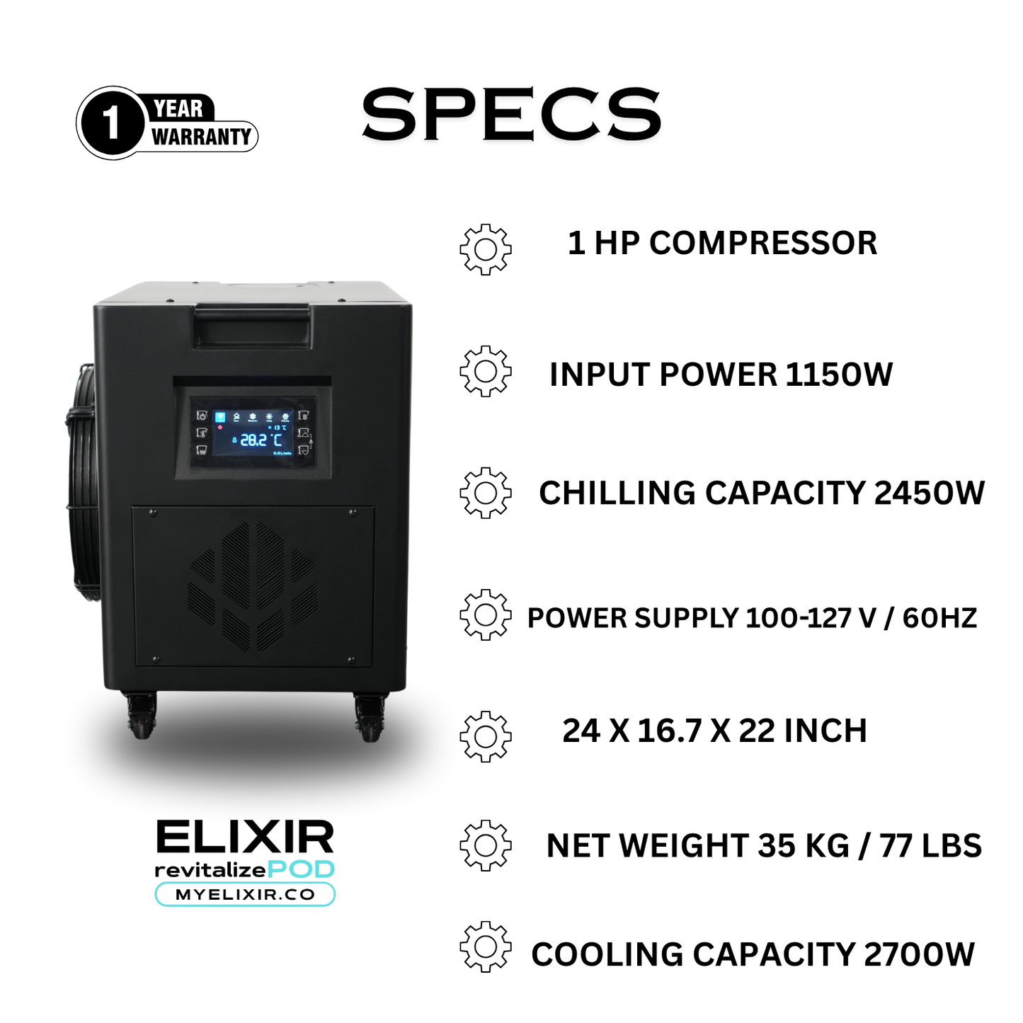 MAX PRO CHILLER/HEATER 1HP WIFI ENABLED CHILLS TO (36°F) (2°C)